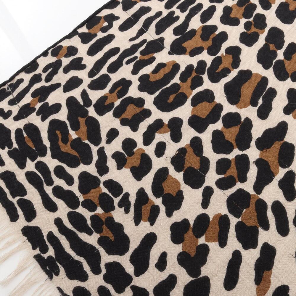 Hermes leopard print stole, silk, cashmere, women's, beige, black, brown. - Picture 9 of 10
